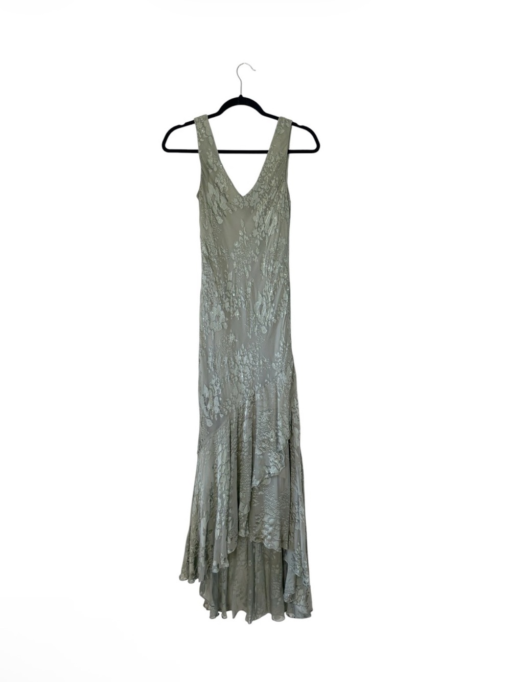 Sage Green Silk Alex evenings Ruffled Maxi Dress - Picture 6 of 10
